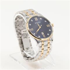 Bulova 98D130 Two-Tone Watch Blue Dial Roman 40mm w/Box - Very Good